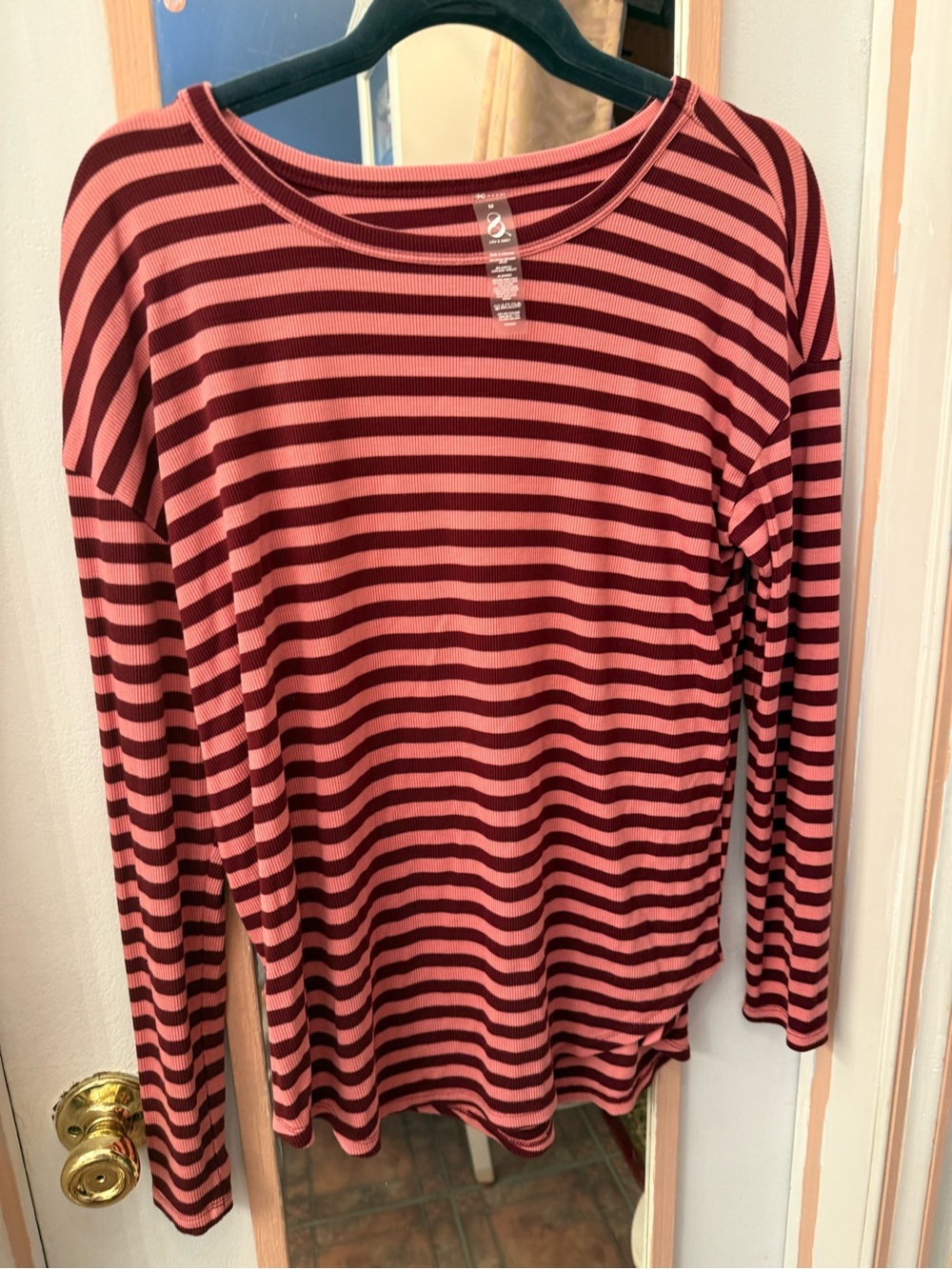 Lou & Grey Long-Sleeve Striped Tee in Pink and Burgundy